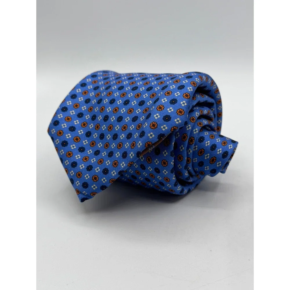 Sartoriale by David Mens Blue Orange Silk Medallion Geometric Tie Made in Italy